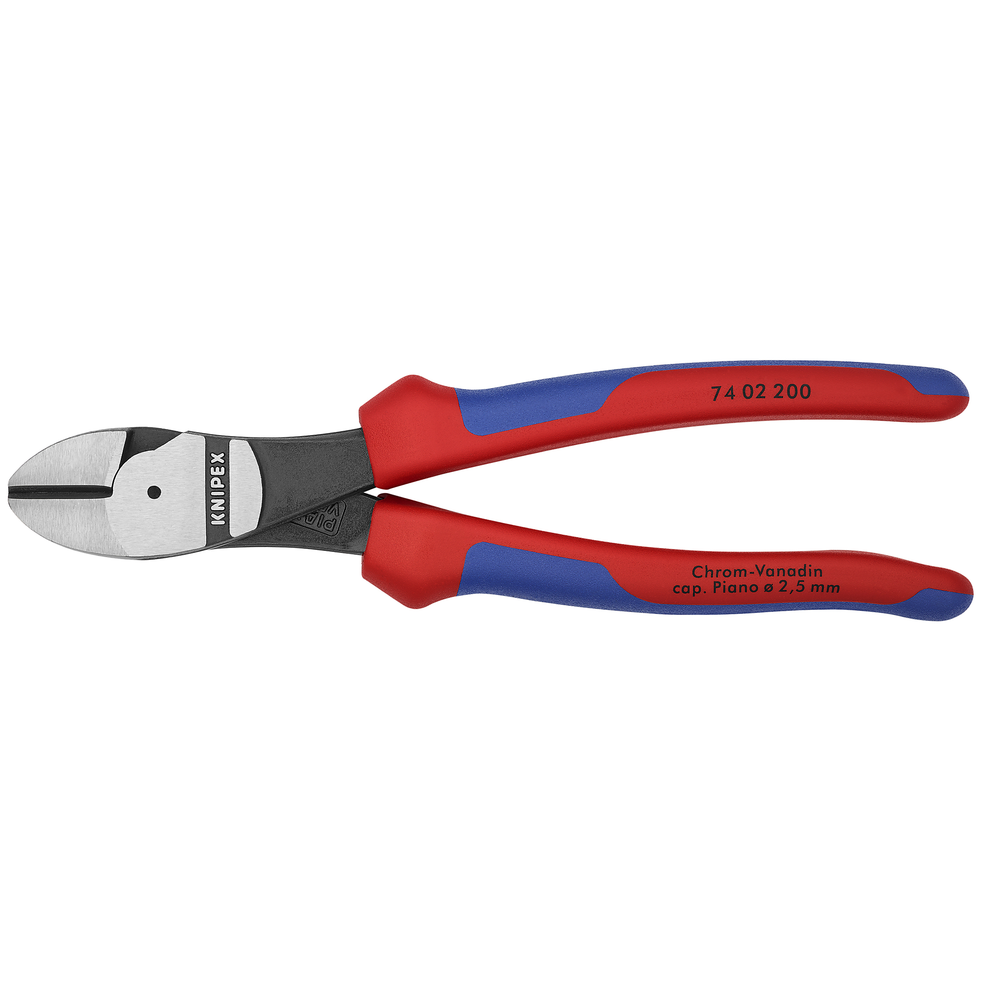 KNIPEX, Hi Leverage Diagonal Cutters, Comfort Grip, 8in., Pieces (qty.) 1 Material Chrome Vanadium, Jaw Capacity 0.172 in, Model# 74 02 200